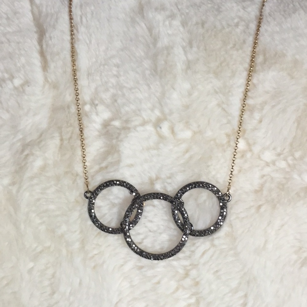Gold tone and gunmetal gray crystal necklace